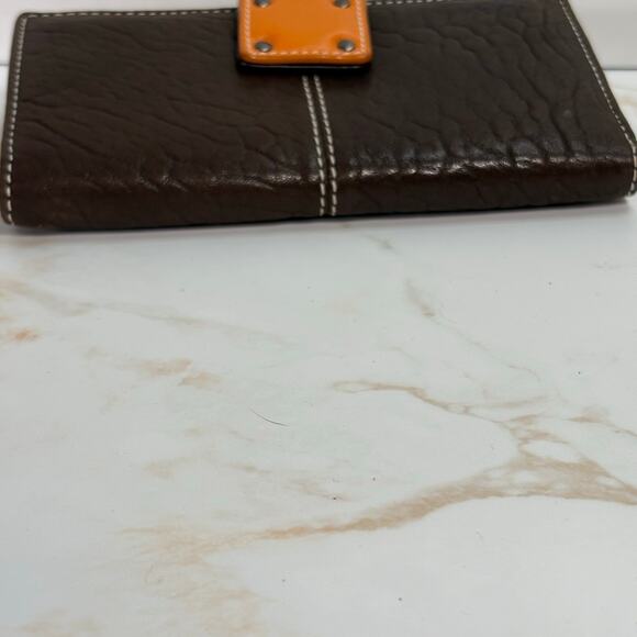 Puntotres Brown Leather Wallet Bifold Snap Closure Contrast Stitching 6.5"x4" - Picture 4 of 15